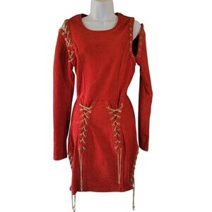 NWT Bebe Josephine Quilted Chain Lace Up Dress SM Goji Berry Whimsigoth Festival